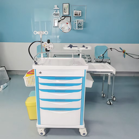 Multifunctional ABS Plastic Metal Construction Emergency Drug Trolley Hospital Furniture Hospital Anaesthesia Trolley
